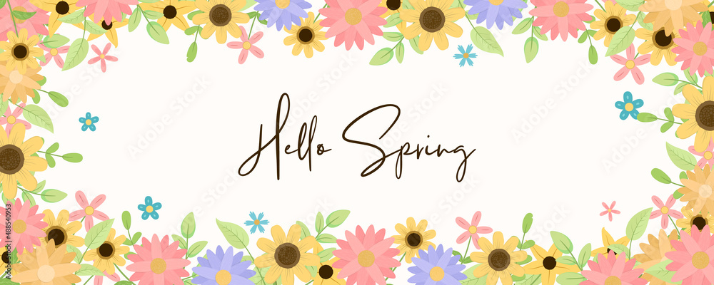 Beautiful hand drawn spring flower banner