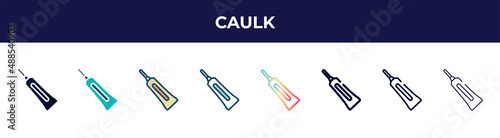 caulk icon in 8 styles. line, filled, glyph, thin outline, colorful, stroke and gradient styles, caulk vector sign. symbol, logo illustration. different style icons set.
