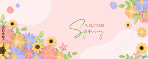 Beautiful hand drawn spring flower banner