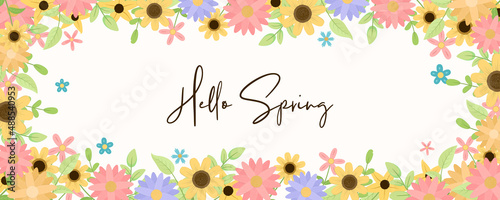 Beautiful hand drawn spring flower banner