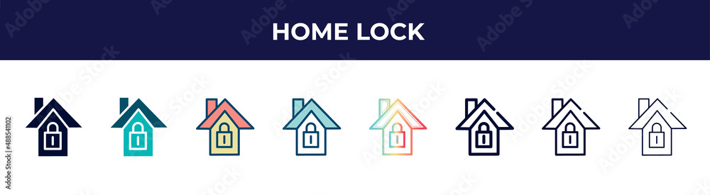 home lock icon in 8 styles. line, filled, glyph, thin outline, colorful, stroke and gradient styles, home lock vector sign. symbol, logo illustration. different style icons set. home lock icon in 8 styles. line, filled, glyph, thin outline, colorful, stroke and gradient styles, home lock vector sign. symbol, logo illustration. different style icons set.