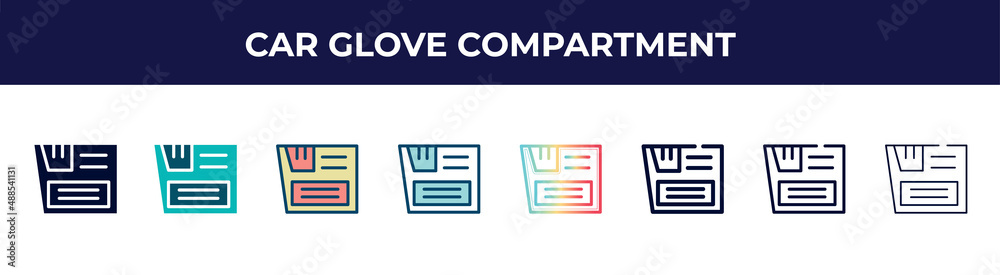 car glove compartment icon in 8 styles. line, filled, glyph, thin outline, colorful, stroke and gradient styles, car glove compartment vector sign. symbol, logo illustration. different style icons car glove compartment icon in 8 styles. line, filled, glyph, thin outline, colorful, stroke and gradient styles, car glove compartment vector sign. symbol, logo illustration. different style icons