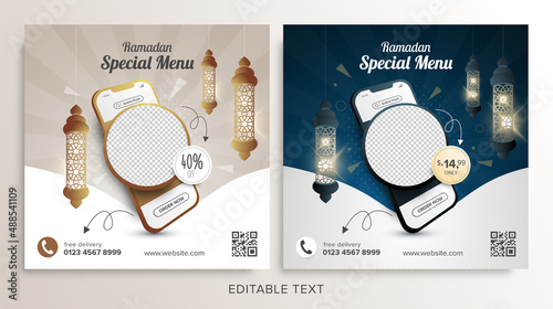 Food online promotion special Ramadan on mobile for social media post banner