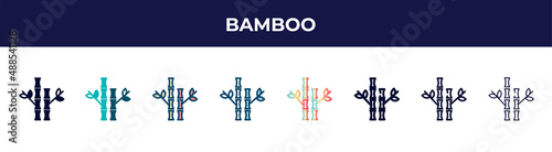 bamboo icon in 8 styles. line, filled, glyph, thin outline, colorful, stroke and gradient styles, bamboo vector sign. symbol, logo illustration. different style icons set.