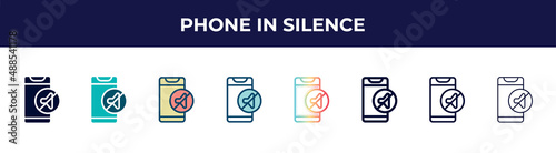 phone in silence icon in 8 styles. line, filled, glyph, thin outline, colorful, stroke and gradient styles, phone in silence vector sign. symbol, logo illustration. different style icons set.
