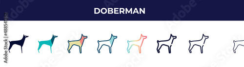 doberman icon in 8 styles. line  filled  glyph  thin outline  colorful  stroke and gradient styles  doberman vector sign. symbol  logo illustration. different style icons set.