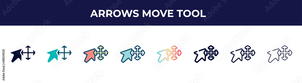 arrows move tool icon in 8 styles. line, filled, glyph, thin outline, colorful, stroke and gradient styles, arrows move tool vector sign. symbol, logo illustration. different style icons set. arrows move tool icon in 8 styles. line, filled, glyph, thin outline, colorful, stroke and gradient styles, arrows move tool vector sign. symbol, logo illustration. different style icons set.