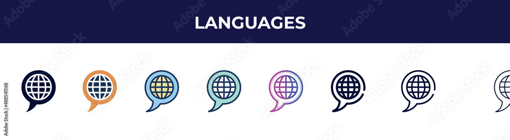 languages icon in 8 styles. line, filled, glyph, thin outline, colorful, stroke and gradient styles, languages vector sign. symbol, logo illustration. different style icons set. languages icon in 8 styles. line, filled, glyph, thin outline, colorful, stroke and gradient styles, languages vector sign. symbol, logo illustration. different style icons set.