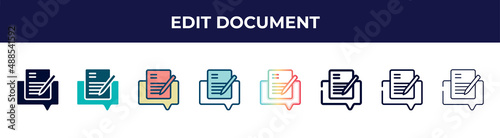 edit document icon in 8 styles. line, filled, glyph, thin outline, colorful, stroke and gradient styles, edit document vector sign. symbol, logo illustration. different style icons set.