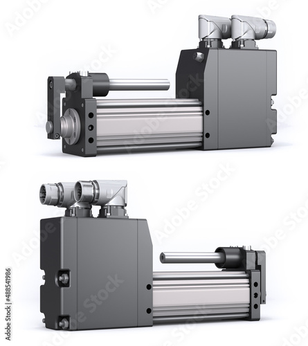 Fotografija Electric cylinder. Exlar linear roller screw actuators. 3d render