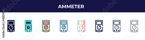 ammeter icon in 8 styles. line, filled, glyph, thin outline, colorful, stroke and gradient styles, ammeter vector sign. symbol, logo illustration. different style icons set.