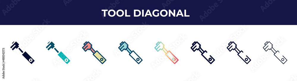 tool diagonal icon in 8 styles. line, filled, glyph, thin outline, colorful, stroke and gradient styles, tool diagonal vector sign. symbol, logo illustration. different style icons set.