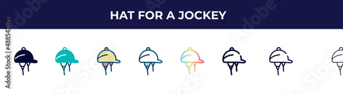 hat for a jockey icon in 8 styles. line, filled, glyph, thin outline, colorful, stroke and gradient styles, hat for a jockey vector sign. symbol, logo illustration. different style icons set.