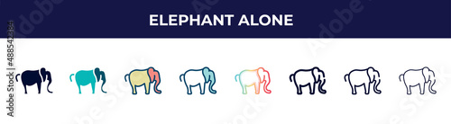 elephant alone icon in 8 styles. line, filled, glyph, thin outline, colorful, stroke and gradient styles, elephant alone vector sign. symbol, logo illustration. different style icons set.