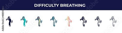 difficulty breathing icon in 8 styles. line, filled, glyph, thin outline, colorful, stroke and gradient styles, difficulty breathing vector sign. symbol, logo illustration. different style icons