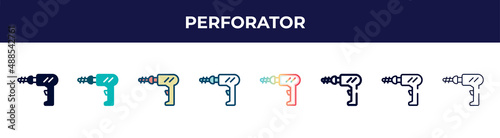 perforator icon in 8 styles. line, filled, glyph, thin outline, colorful, stroke and gradient styles, perforator vector sign. symbol, logo illustration. different style icons set.