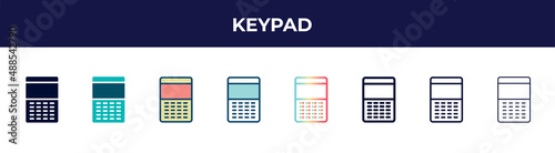 keypad icon in 8 styles. line, filled, glyph, thin outline, colorful, stroke and gradient styles, keypad vector sign. symbol, logo illustration. different style icons set.