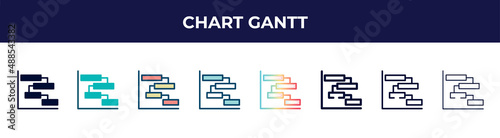 chart gantt icon in 8 styles. line, filled, glyph, thin outline, colorful, stroke and gradient styles, chart gantt vector sign. symbol, logo illustration. different style icons set. photo