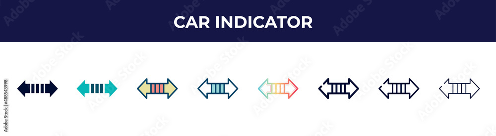 car indicator icon in 8 styles. line, filled, glyph, thin outline, colorful, stroke and gradient styles, car indicator vector sign. symbol, logo illustration. different style icons set. car indicator icon in 8 styles. line, filled, glyph, thin outline, colorful, stroke and gradient styles, car indicator vector sign. symbol, logo illustration. different style icons set.
