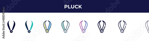 pluck icon in 8 styles. line, filled, glyph, thin outline, colorful, stroke and gradient styles, pluck vector sign. symbol, logo illustration. different style icons set.