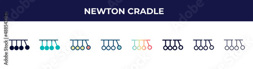 newton cradle icon in 8 styles. line, filled, glyph, thin outline, colorful, stroke and gradient styles, newton cradle vector sign. symbol, logo illustration. different style icons set.