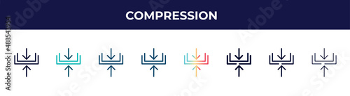 compression icon in 8 styles. line, filled, glyph, thin outline, colorful, stroke and gradient styles, compression vector sign. symbol, logo illustration. different style icons set. photo