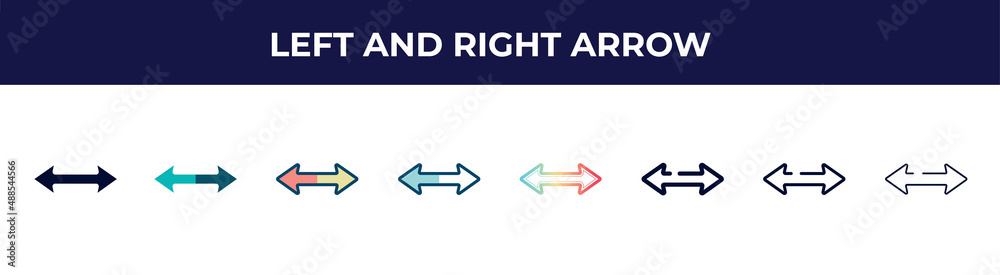 left and right arrow icon in 8 styles. line, filled, glyph, thin outline, colorful, stroke and gradient styles, left and right arrow vector sign. symbol, logo illustration. different style icons left and right arrow icon in 8 styles. line, filled, glyph, thin outline, colorful, stroke and gradient styles, left and right arrow vector sign. symbol, logo illustration. different style icons