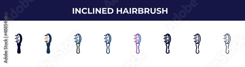 inclined hairbrush icon in 8 styles. line, filled, glyph, thin outline, colorful, stroke and gradient styles, inclined hairbrush vector sign. symbol, logo illustration. different style icons set.