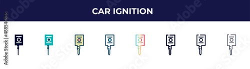 car ignition icon in 8 styles. line, filled, glyph, thin outline, colorful, stroke and gradient styles, car ignition vector sign. symbol, logo illustration. different style icons set.