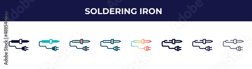 soldering iron icon in 8 styles. line, filled, glyph, thin outline, colorful, stroke and gradient styles, soldering iron vector sign. symbol, logo illustration. different style icons set.