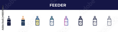 feeder icon in 8 styles. line, filled, glyph, thin outline, colorful, stroke and gradient styles, feeder vector sign. symbol, logo illustration. different style icons set.