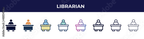librarian icon in 8 styles. line, filled, glyph, thin outline, colorful, stroke and gradient styles, librarian vector sign. symbol, logo illustration. different style icons set.