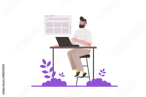 Boy surfing internet concept in flat design.