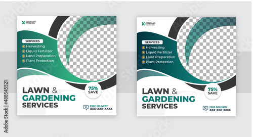 Agro farm services social media post or web banner template design. Social media post web banner template for lawn or gardening services