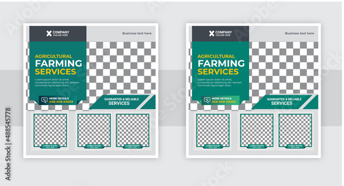 Agro farm services social media post or web banner template design. Lawn Mower Garden or Landscaping Service Social Media Post Template. Lawn Mower Garden Social Media Post.