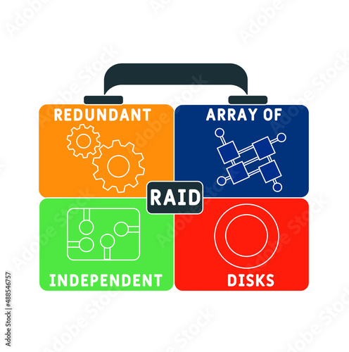 RAID - Redundant Array of Independent Disks acronym. business concept background.  vector illustration concept with keywords and icons. lettering illustration with icons for web banner, flyer, landing