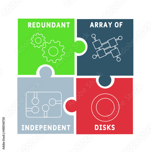 RAID - Redundant Array of Independent Disks acronym. business concept background.  vector illustration concept with keywords and icons. lettering illustration with icons for web banner, flyer, landing
