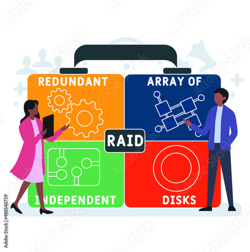 RAID - Redundant Array of Independent Disks acronym. business concept background.  vector illustration concept with keywords and icons. lettering illustration with icons for web banner, flyer, landing