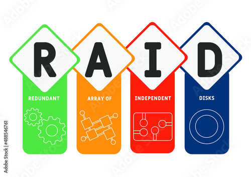 RAID - Redundant Array of Independent Disks acronym. business concept background.  vector illustration concept with keywords and icons. lettering illustration with icons for web banner, flyer, landing