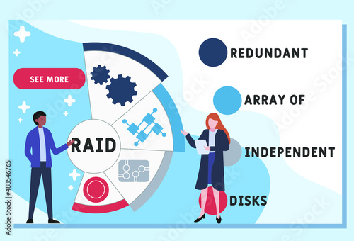 RAID - Redundant Array of Independent Disks acronym. business concept background.  vector illustration concept with keywords and icons. lettering illustration with icons for web banner, flyer, landing