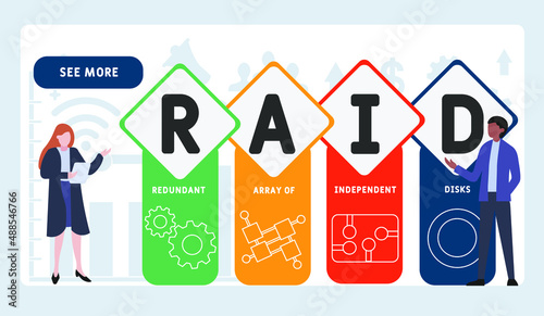 RAID - Redundant Array of Independent Disks acronym. business concept background.  vector illustration concept with keywords and icons. lettering illustration with icons for web banner, flyer, landing