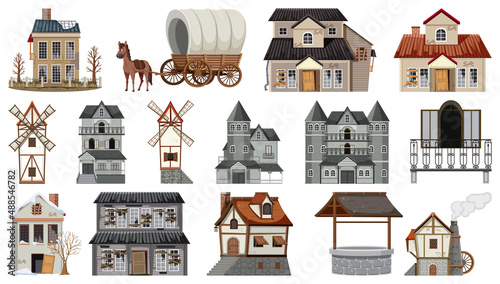 Set of abandoned houses and buildings