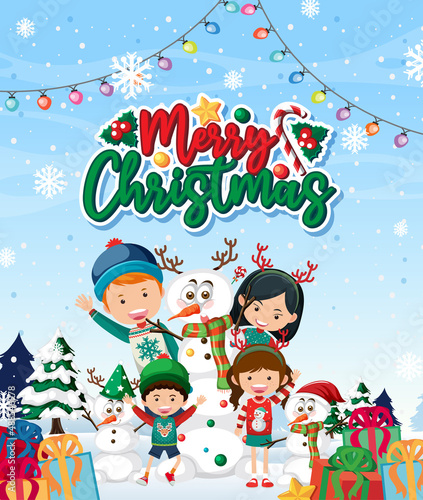 Wallpaper Mural Merry Christmas poster with happy family Torontodigital.ca