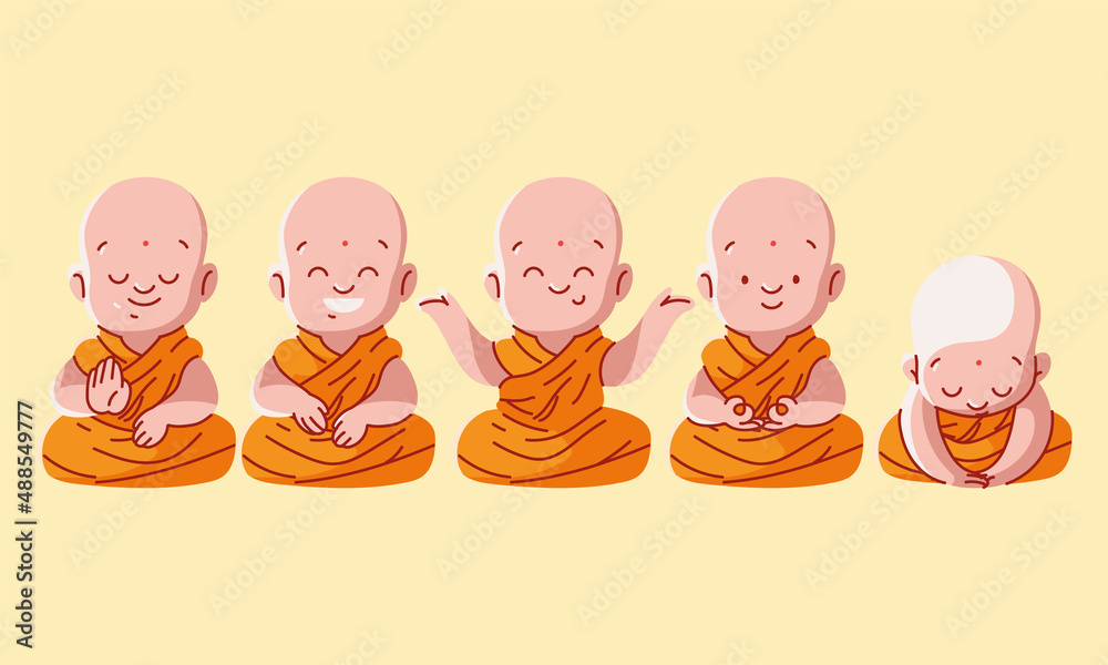 set buddhist monks - obrazy, fototapety, plakaty 