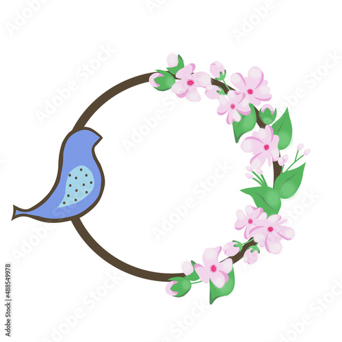 Colorful Easter wreath of flowers and birds.
