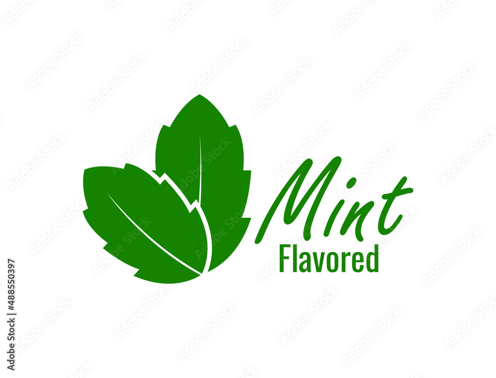 mintflavored icon, logo with mint leaf vector illustration Stock