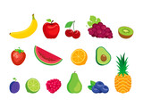 Fruits and berries different kinds icon set vector. Fruit icon set isolated on a white background. Fruits various design element
