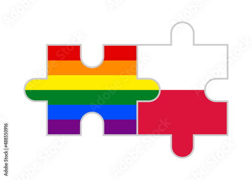 puzzle pieces of rainbow and poland flags. vector illustration isolated on white background