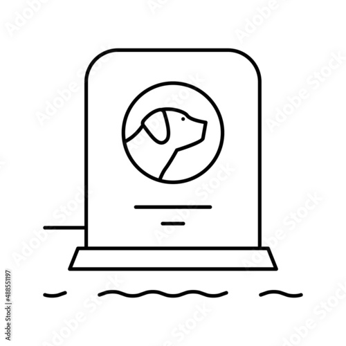 dog dead pet monument line icon vector illustration