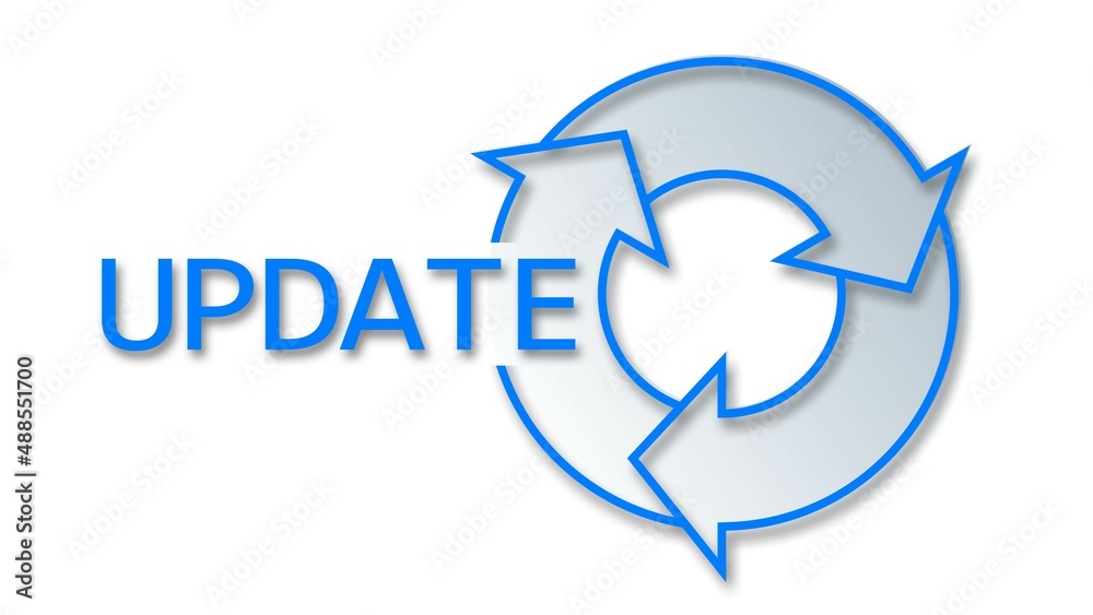 UPDATE lettering with update sign isolated on white background - Software Update Computer Program Service Support - 3D Illustration UPDATE lettering with update sign isolated on white background - Software Update Computer Program Service Support - 3D Illustration